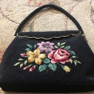 Vintage 1960 Beaded Needlepoint Evening Bag Clamp Closure